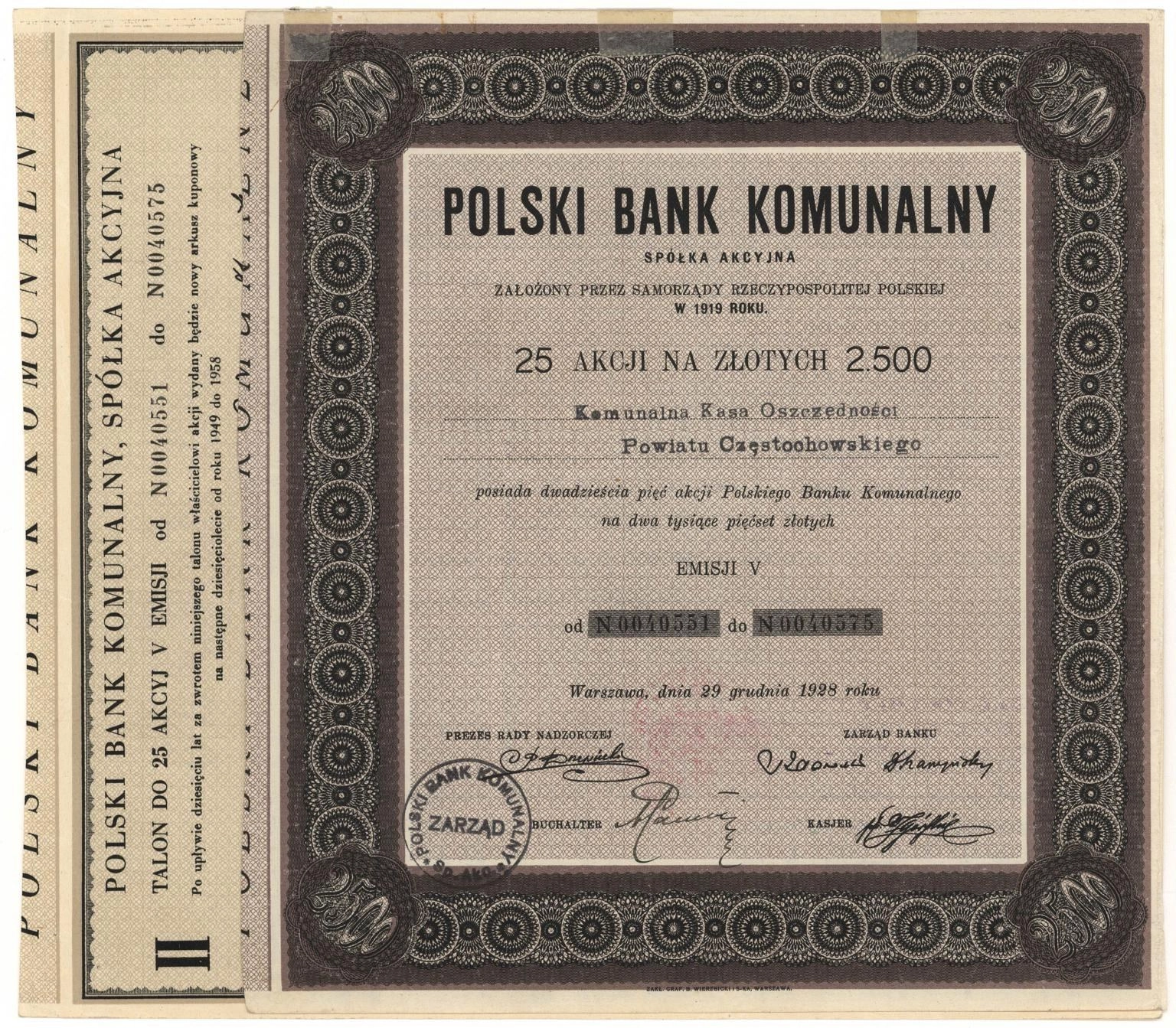 Zdjęcie akcji Polski Bank Komunalny Spółka Akcyjna