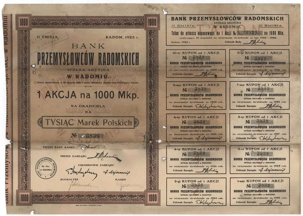 Zdjęcie akcji Bank Przemysłowców Radomskich Spółka Akcyjna w Radomiu