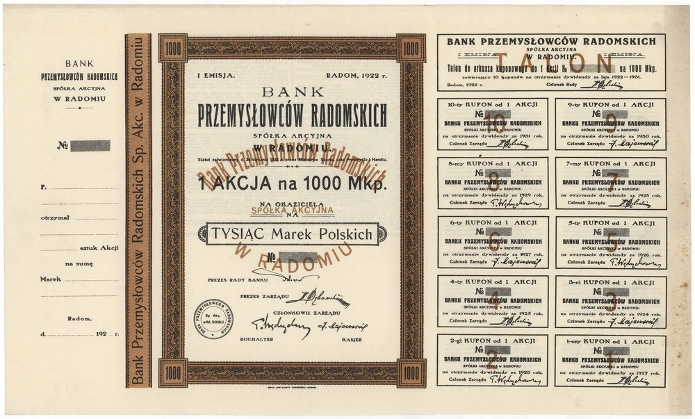 Zdjęcie akcji Bank Przemysłowców Radomskich Spółka Akcyjna w Radomiu