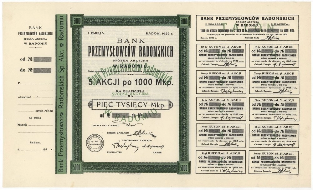 Zdjęcie akcji Bank Przemysłowców Radomskich Spółka Akcyjna w Radomiu