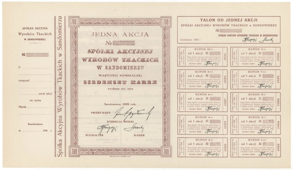 Zdjęcie akcji Spółka Akcyjna Wyrobów Tkackich w Sandomierzu