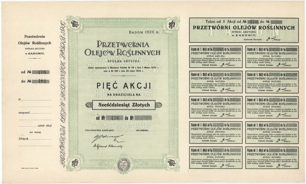 Zdjęcie akcji Przetwórnia Olejów Roślinnych Spółka Akcyjna