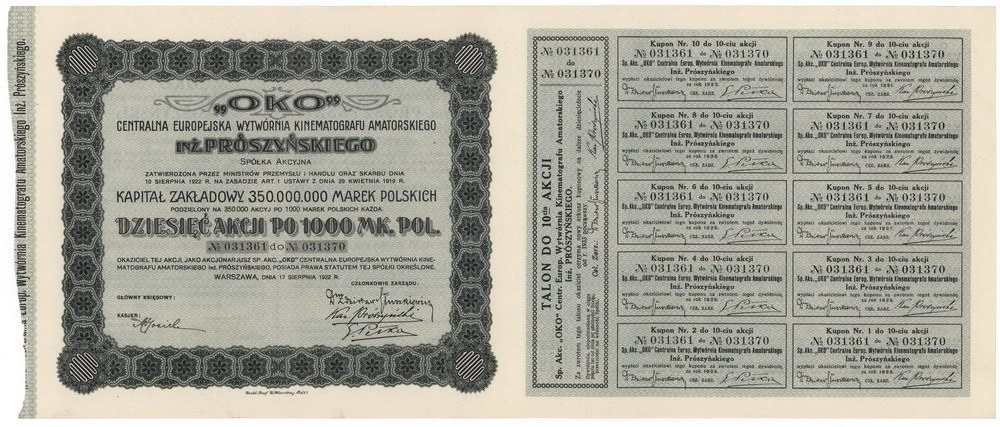 Zdjęcie akcji "Oko" Centralna Europejska Wytwórnia Kinematografu Amatorskiego inż. Prószyńskiego Spółka Akcyjna
