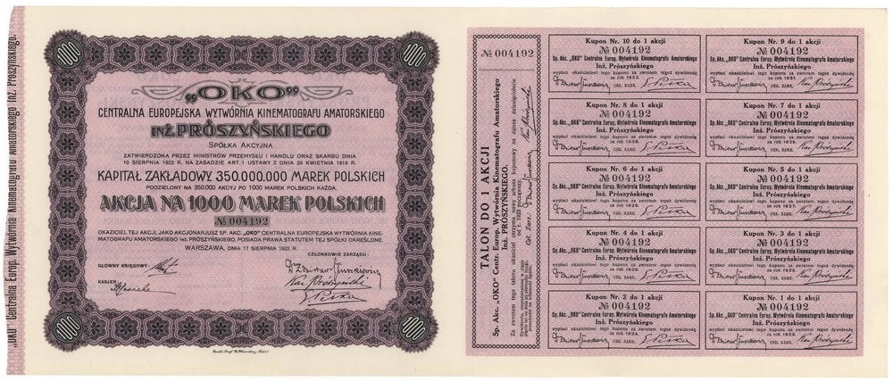 Zdjęcie akcji "Oko" Centralna Europejska Wytwórnia Kinematografu Amatorskiego inż. Prószyńskiego Spółka Akcyjna