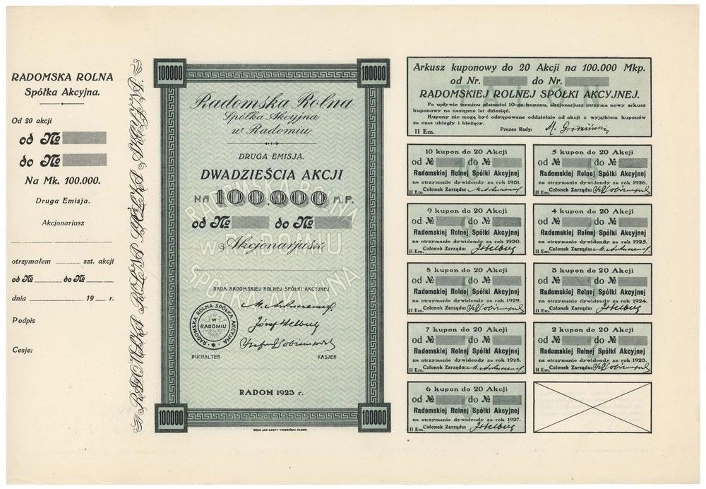 Zdjęcie akcji Radomska Rolna Spółka Akcyjna