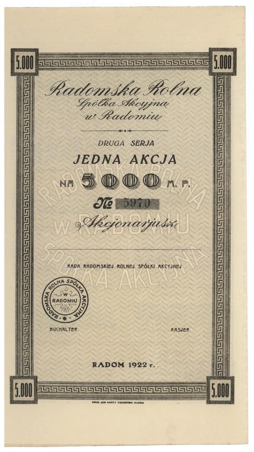 Zdjęcie akcji Radomska Rolna Spółka Akcyjna