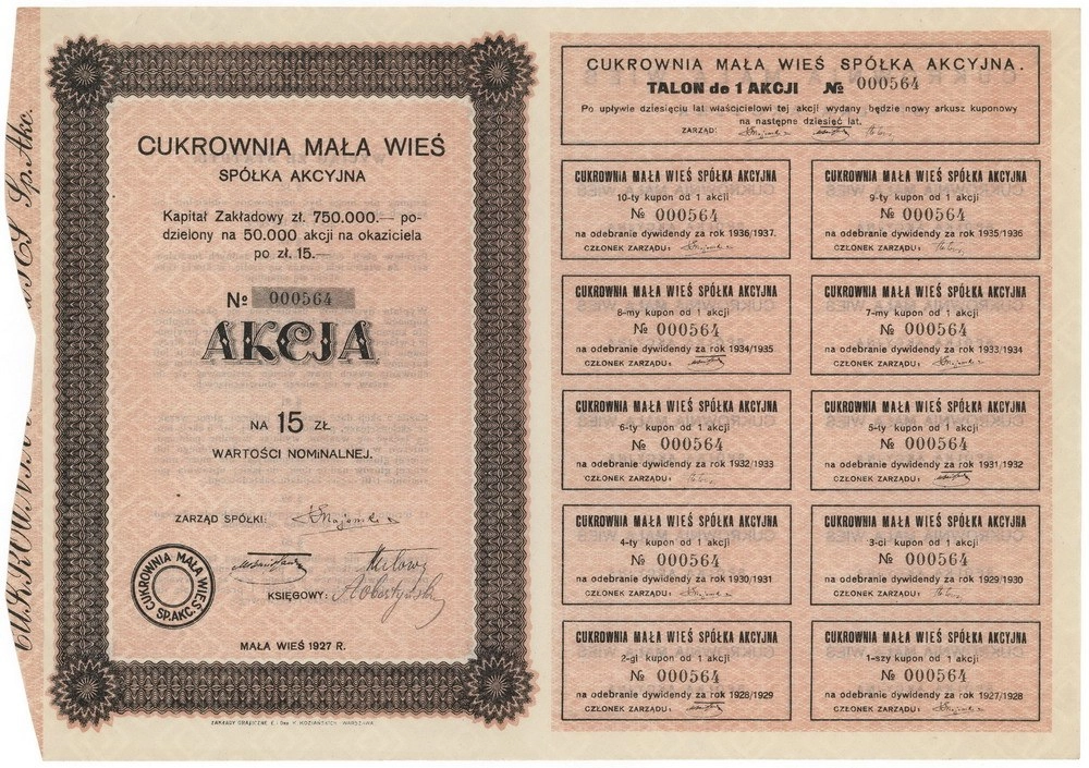 Zdjęcie akcji Cukrownia "Mała Wieś" Spółka Akcyjna