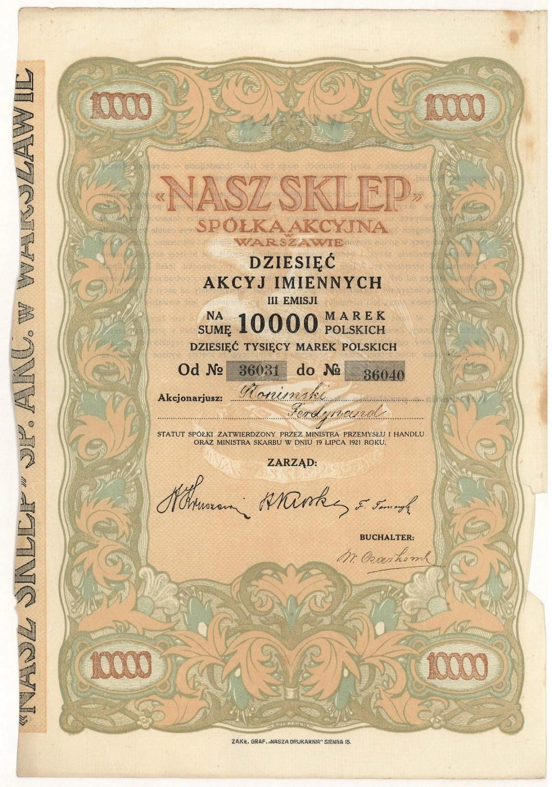 Zdjęcie akcji "Nasz Sklep" Spółka Akcyjna