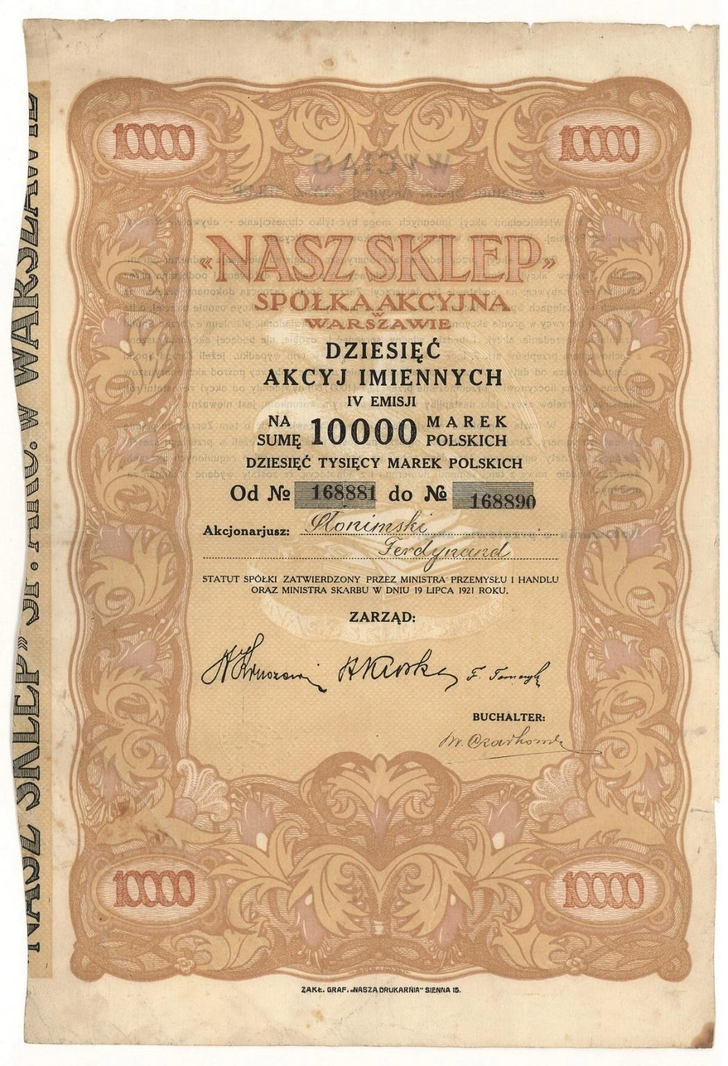 Zdjęcie akcji "Nasz Sklep" Spółka Akcyjna