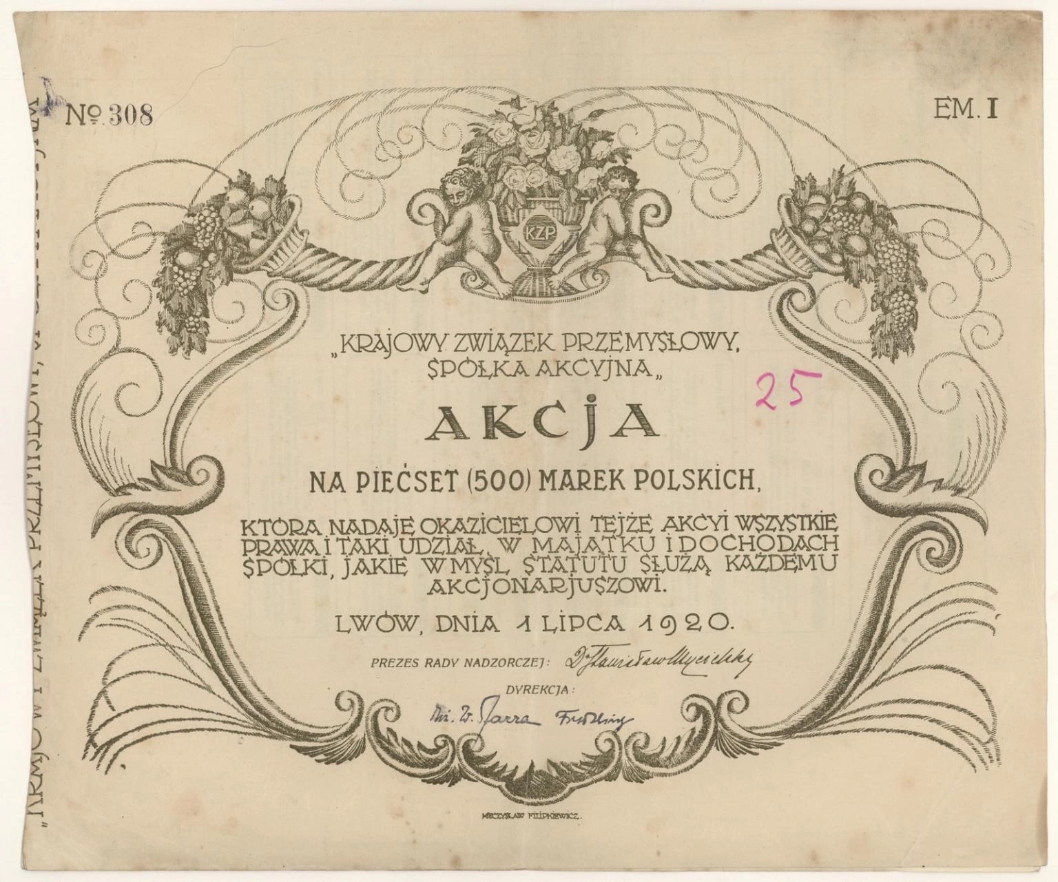 Zdjęcie akcji Krajowy Związek Przemysłowy Spółka Akcyjna