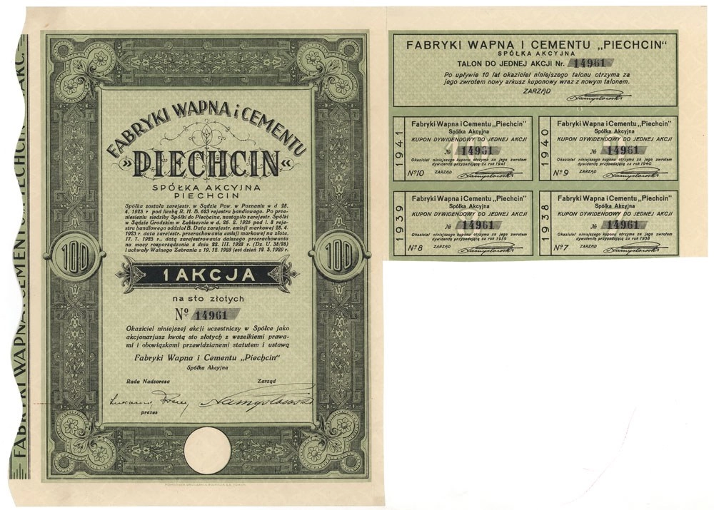 Zdjęcie akcji Fabryka Wapna i Cementu "Piechcin" Spółka Akcyjna