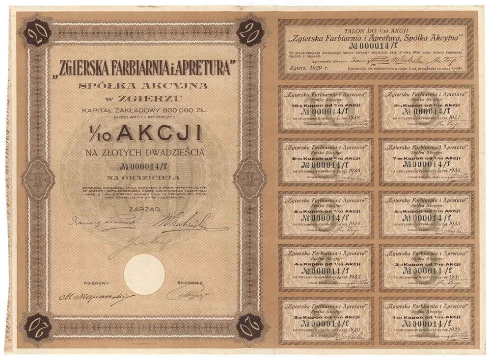 Zdjęcie akcji Zgierska Farbiarnia i Apretura Spółka Akcyjna