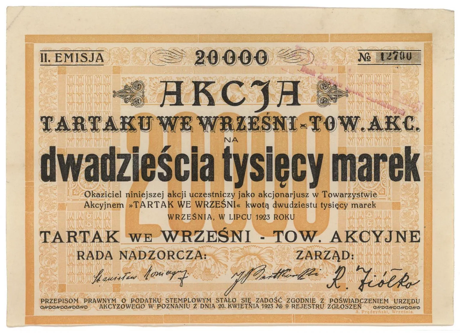 Zdjęcie akcji "Tartak we Wrześni" Towarzystwo Akcyjne