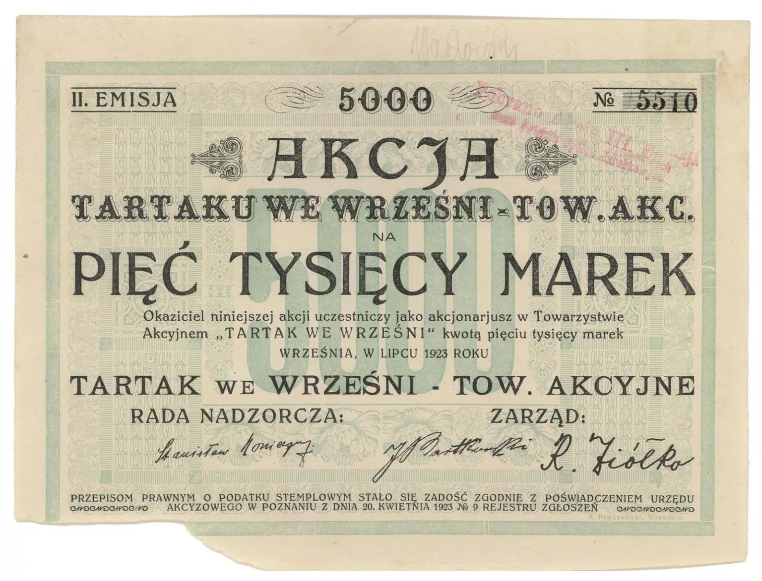 Zdjęcie akcji "Tartak we Wrześni" Towarzystwo Akcyjne