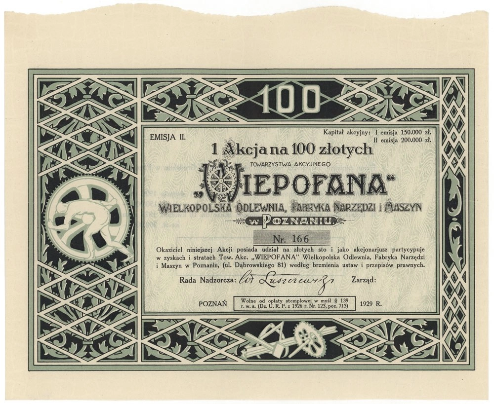 Zdjęcie akcji "Wiepofana" Wielkopolska Odlewnia, Fabryka Narzędzi i Maszyn w Poznaniu Spółka Akcyjna