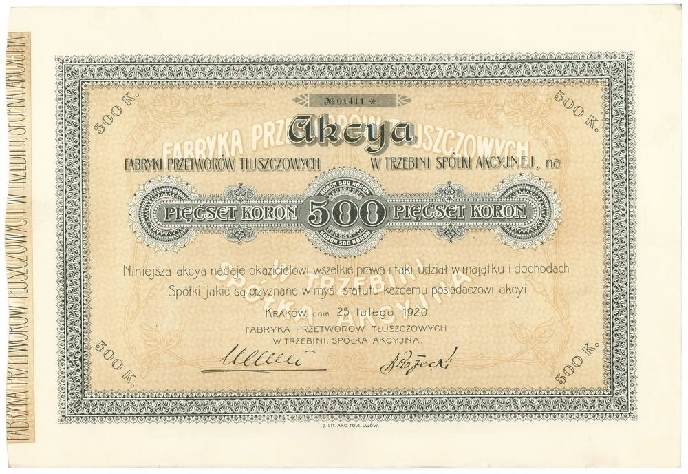 Zdjęcie akcji Fabryka Przetworów Tłuszczowych w Trzebini Spółka Akcyjna