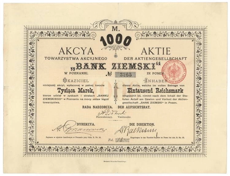 Zdjęcie akcji Towarzystwo Akcyjne "Bank Ziemski" w Poznaniu