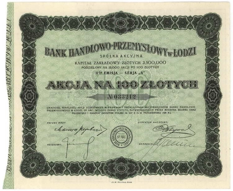 Zdjęcie akcji Bank Handlowo-Przemysłowy w Łodzi Spółka Akcyjna