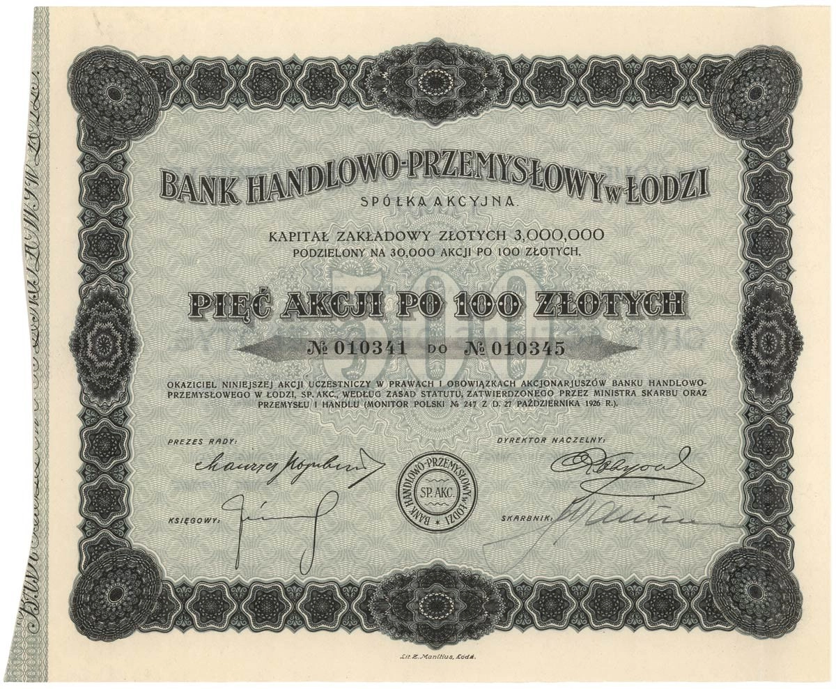 Zdjęcie akcji Bank Handlowo-Przemysłowy w Łodzi Spółka Akcyjna