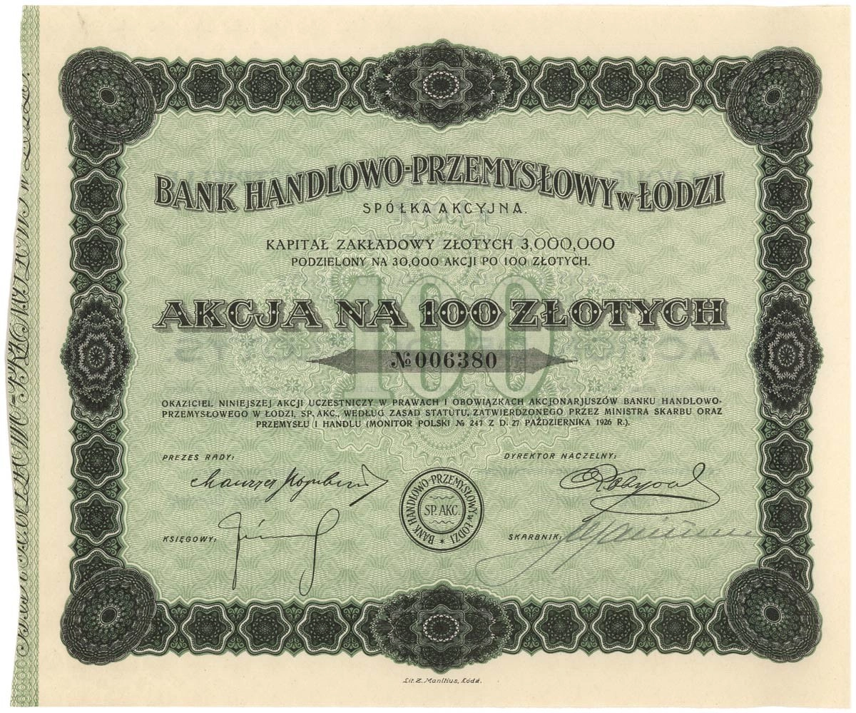 Zdjęcie akcji Bank Handlowo-Przemysłowy w Łodzi Spółka Akcyjna