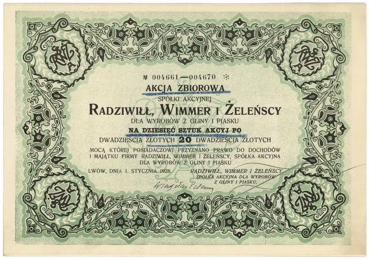 Zdjęcie akcji "Radziwiłł, Wimmer i Żeleńscy" Spółka Akcyjna dla Wyrobów z Gliny i Piasku we Lwowie