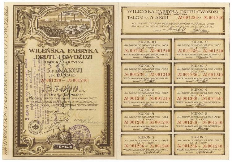 Zdjęcie akcji Wileńska Fabryka Drutu i Gwoździ Spółka Akcyjna