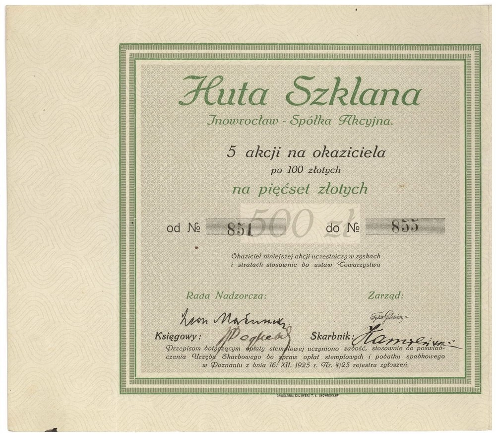 Zdjęcie akcji Huta Szklana "Inowrocław" Spółka Akcyjna