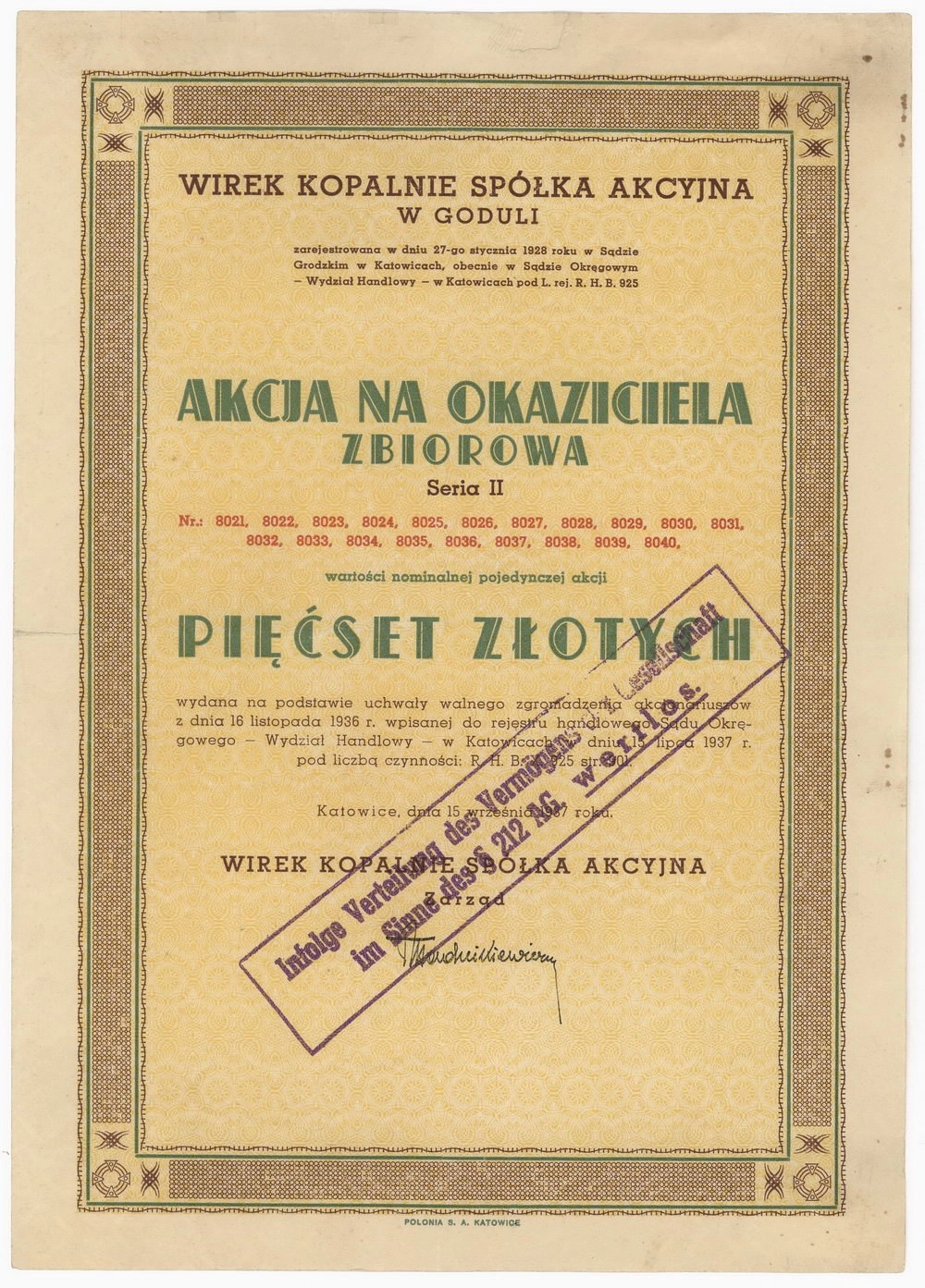 Zdjęcie akcji "Wirek" Kopalnie Spółka Akcyjna