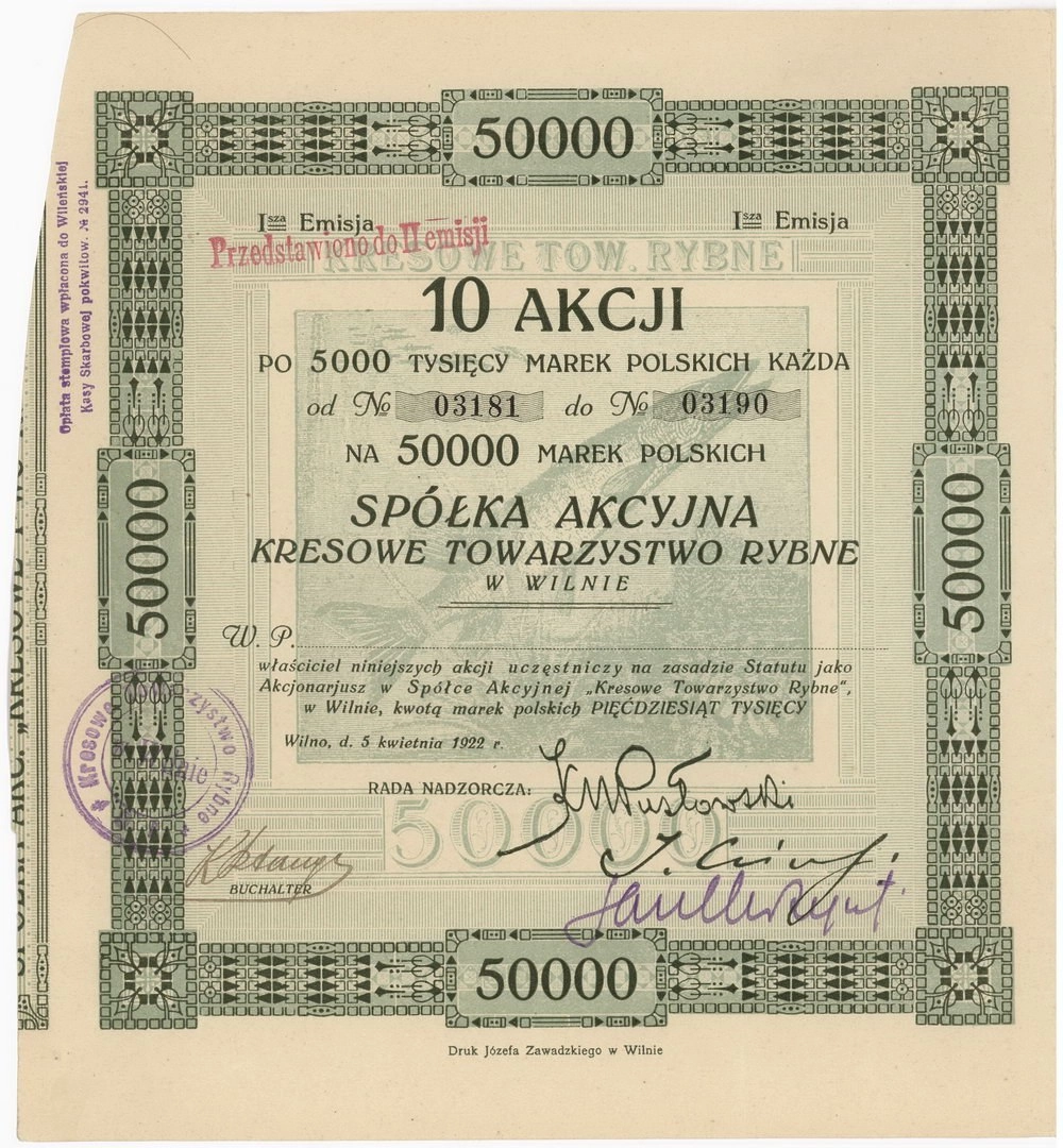 Zdjęcie akcji Kresowe Towarzystwo Rybne w Wilnie Spółka Akcyjna