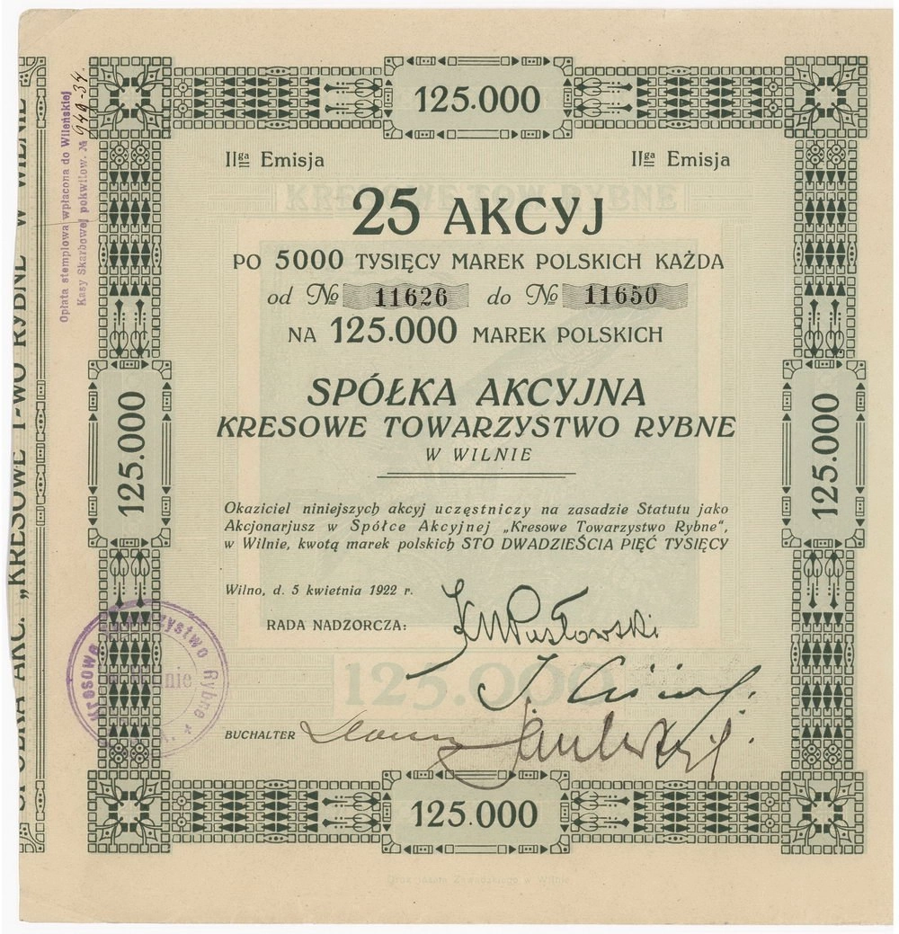 Zdjęcie akcji Kresowe Towarzystwo Rybne w Wilnie Spółka Akcyjna