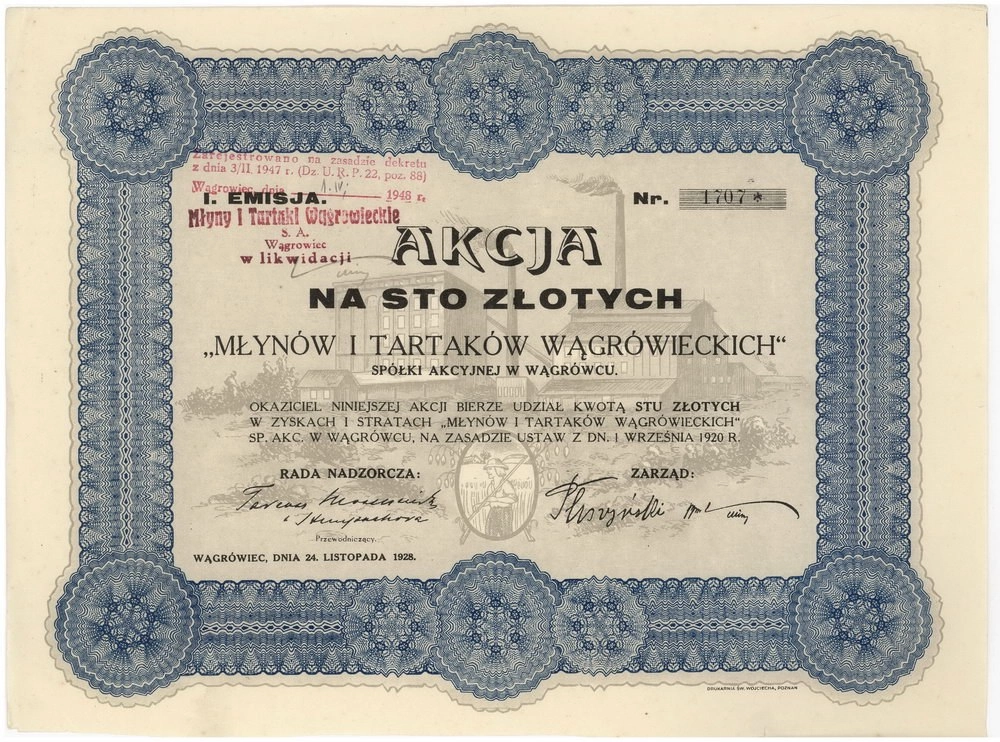 Zdjęcie akcji Młyny i Tartaki Wągrówieckie Spółka Akcyjna