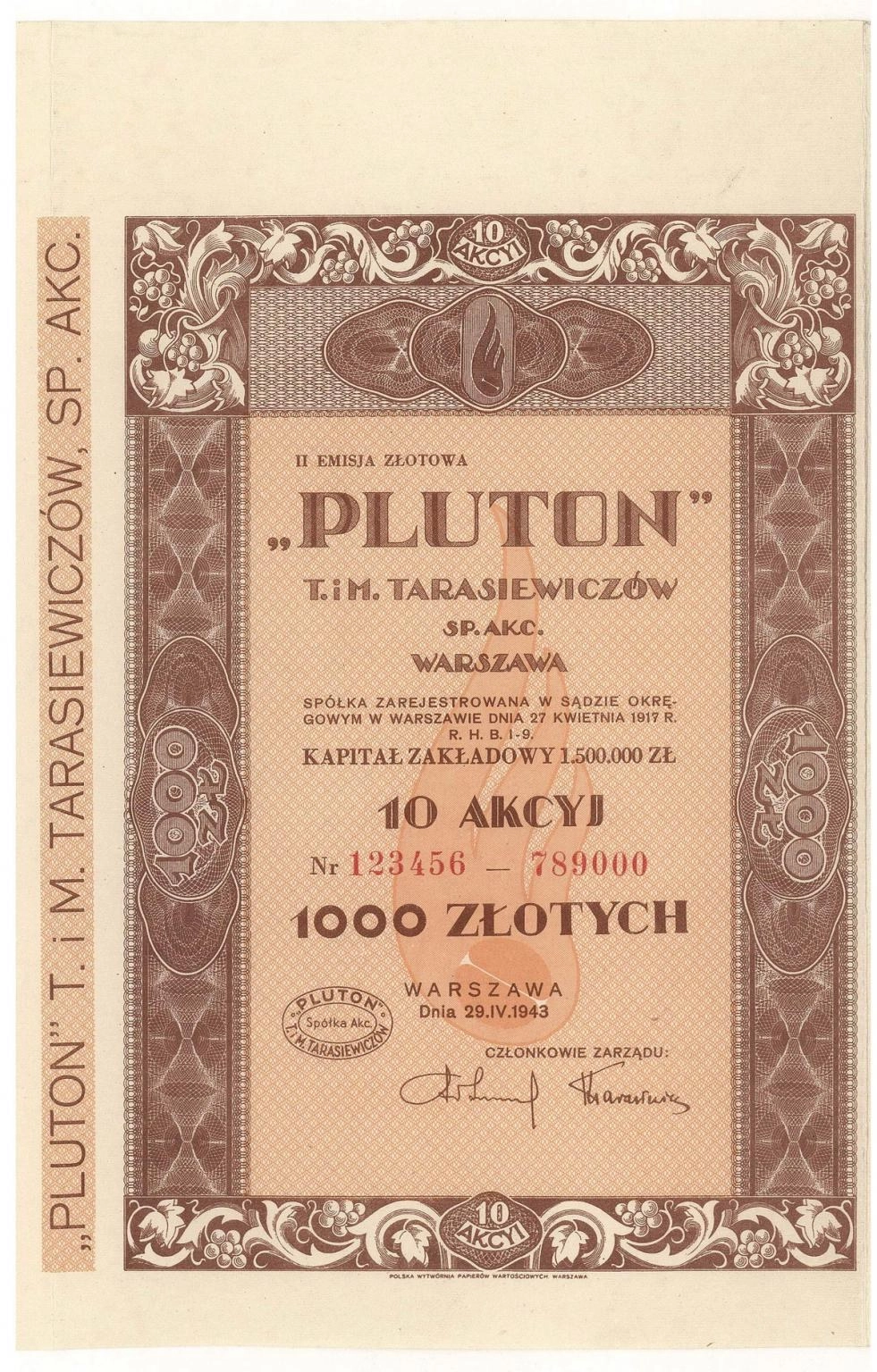 Zdjęcie akcji "Pluton" T. i M. Tarasiewiczów Spółka Akcyjna Warszawa