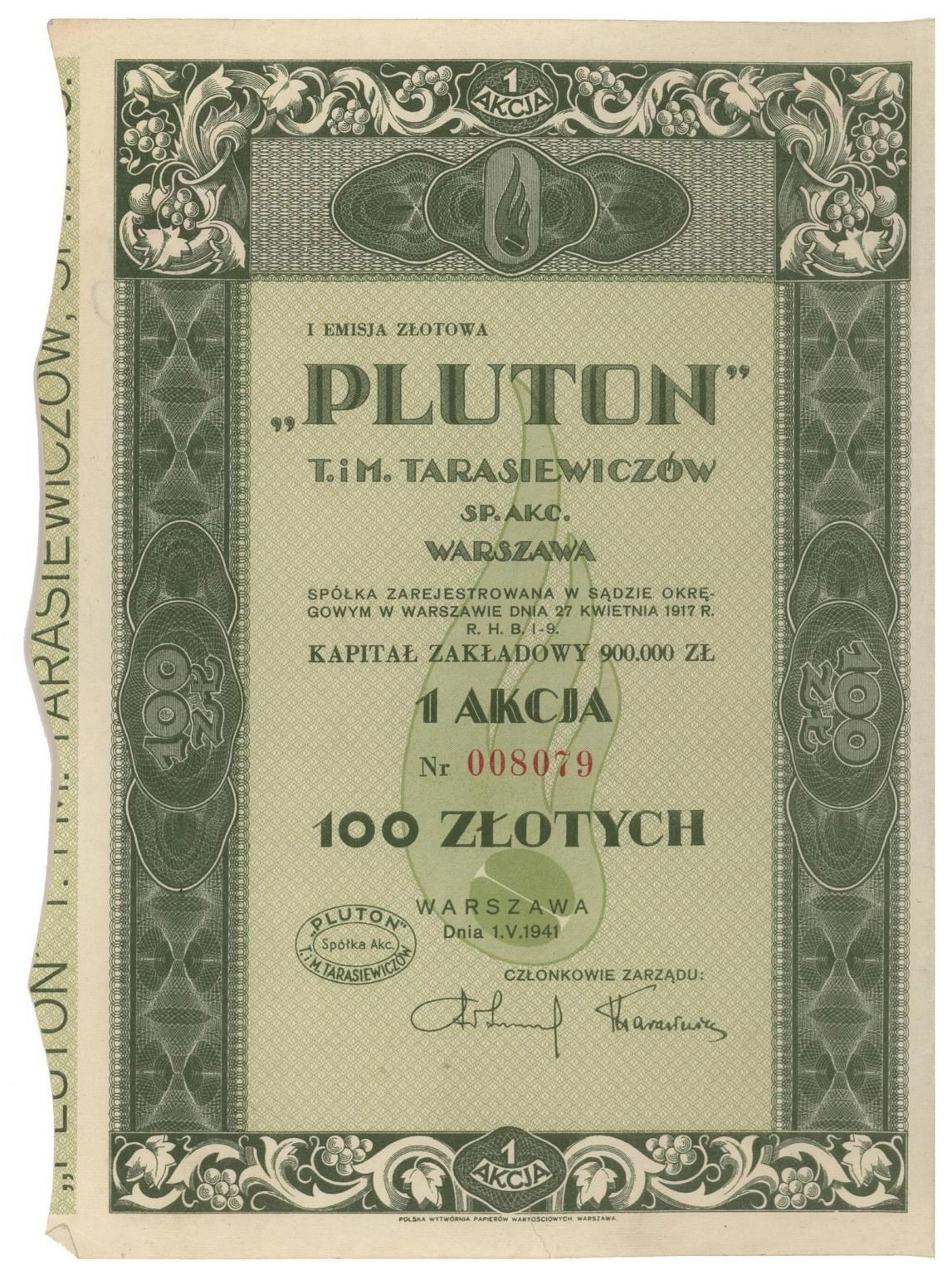 Zdjęcie akcji "Pluton" T. i M. Tarasiewiczów Spółka Akcyjna Warszawa