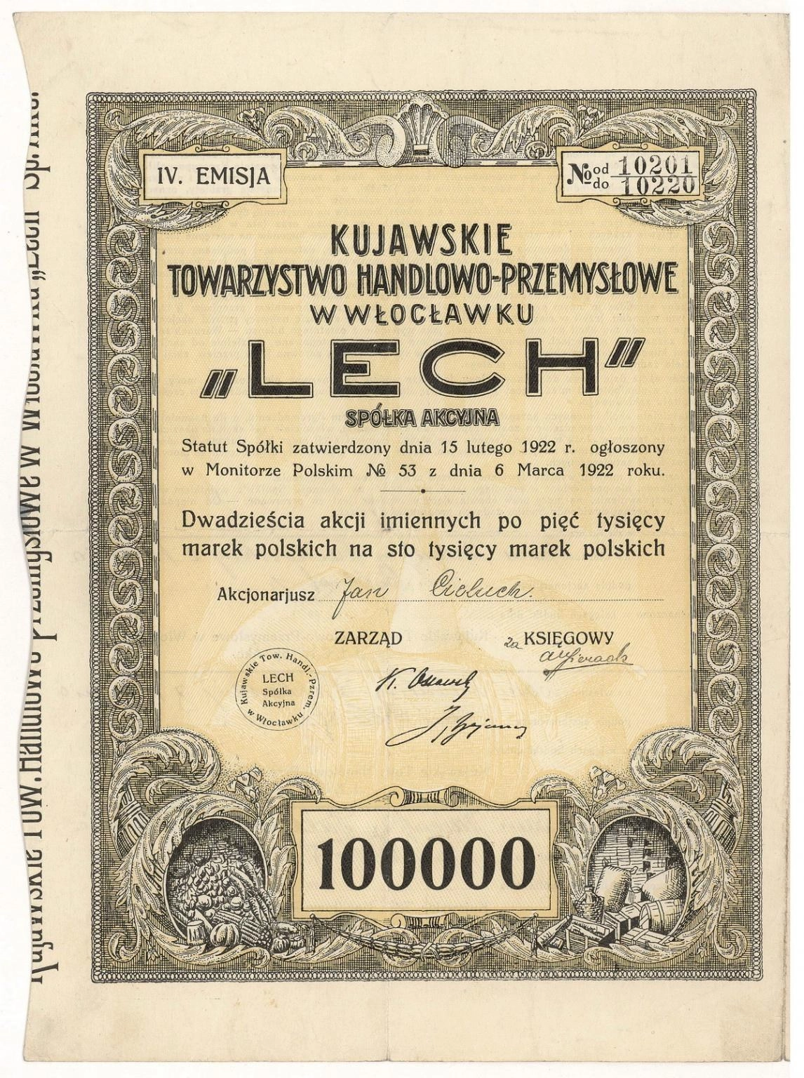 Zdjęcie akcji Kujawskie Towarzystwo Handlowo-Przemysłowe "Lech" we Włocławku