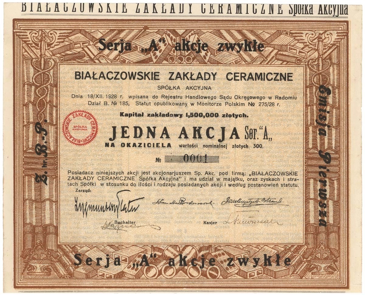 Zdjęcie akcji Białaczowskie Zakłady Ceramiczne Spółka Akcyjna