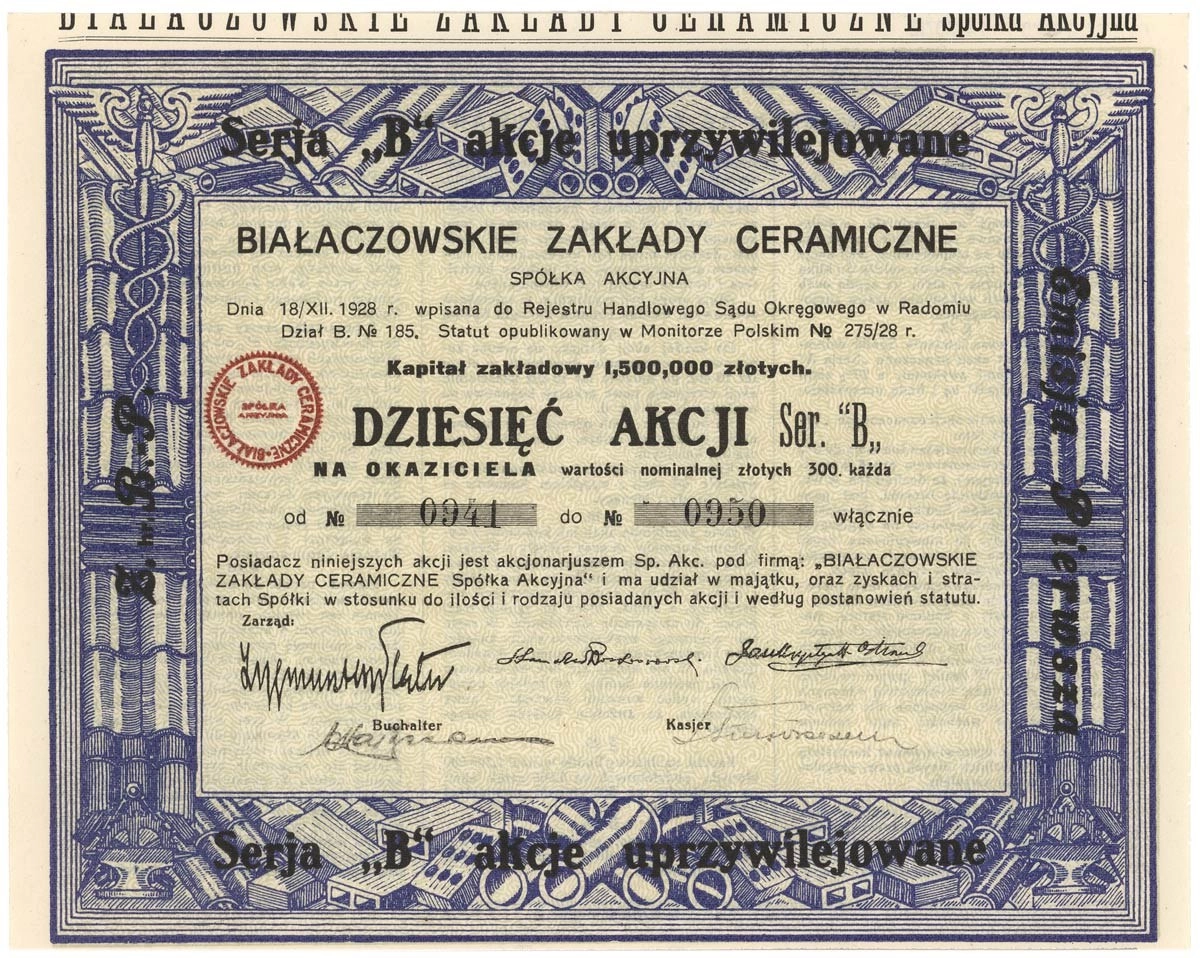 Zdjęcie akcji Białaczowskie Zakłady Ceramiczne Spółka Akcyjna