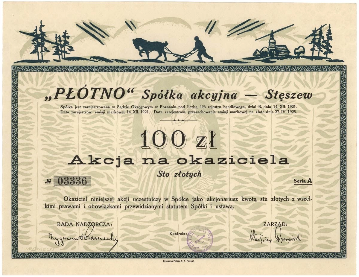 Zdjęcie akcji "Płótno" Spółka Akcyjna Stęszew