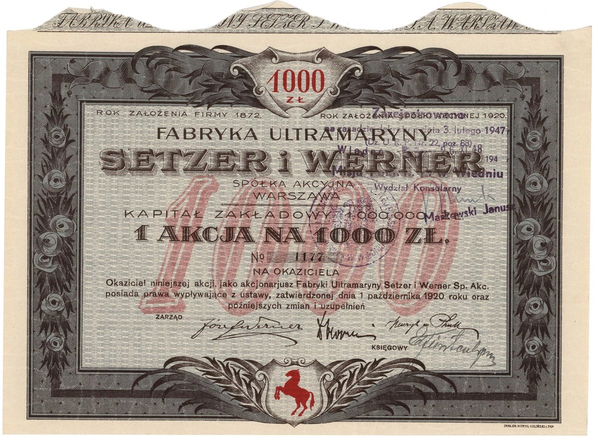 Zdjęcie akcji Fabryka Ultramaryny "Setzer i Werner" Spółka Akcyjna