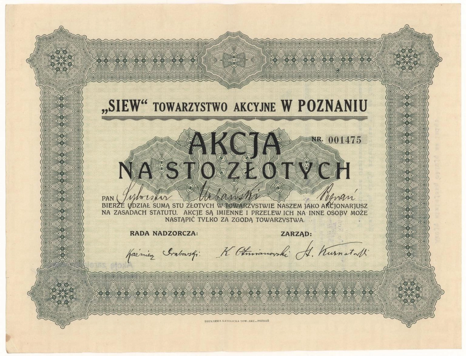 Zdjęcie akcji Spółka Akcyjna "Siew" w Poznaniu