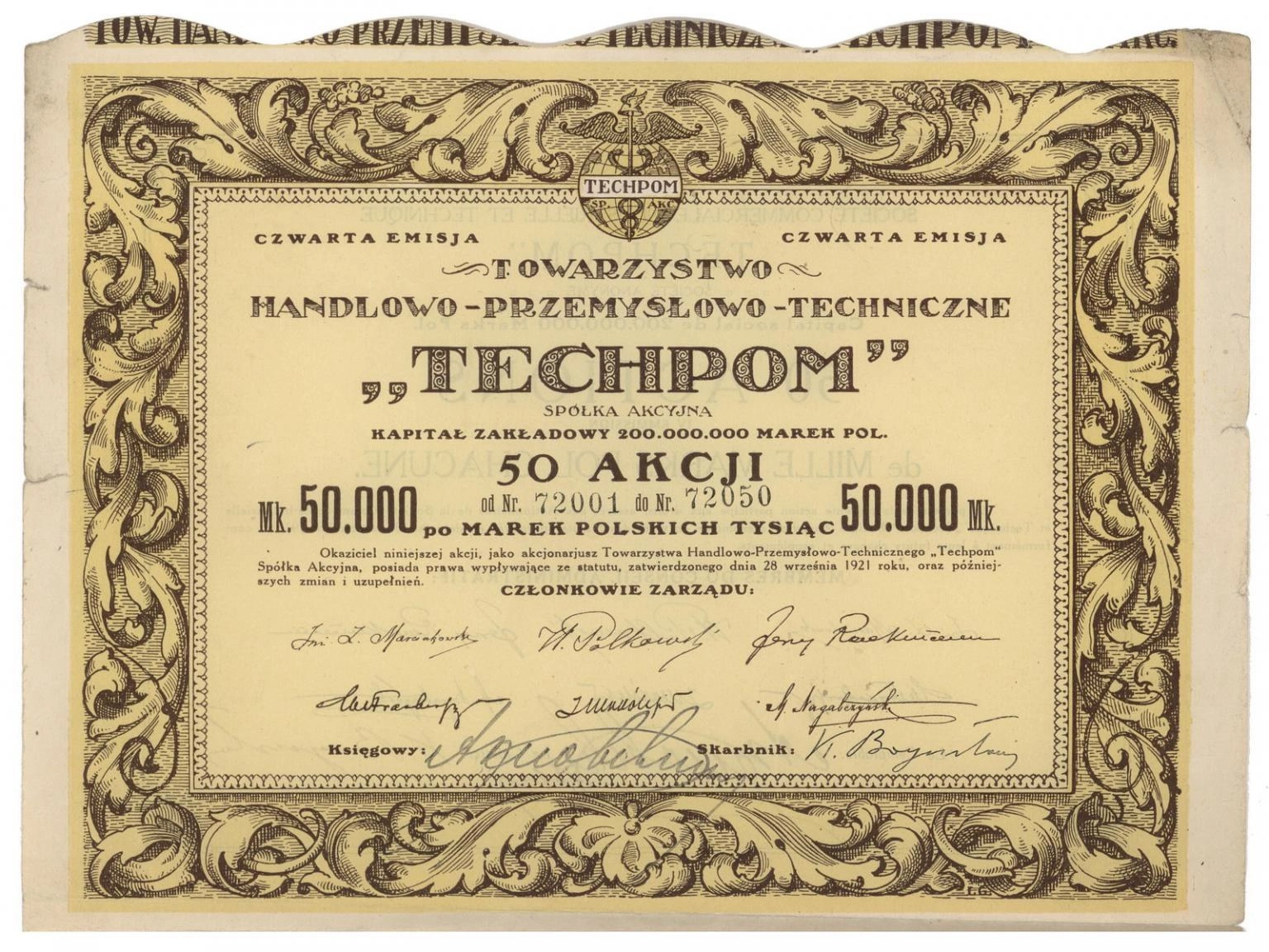 Zdjęcie akcji Towarzystwo Handlowo-Przemysłowo-Techniczne "Techpom" Spółka Akcyjna