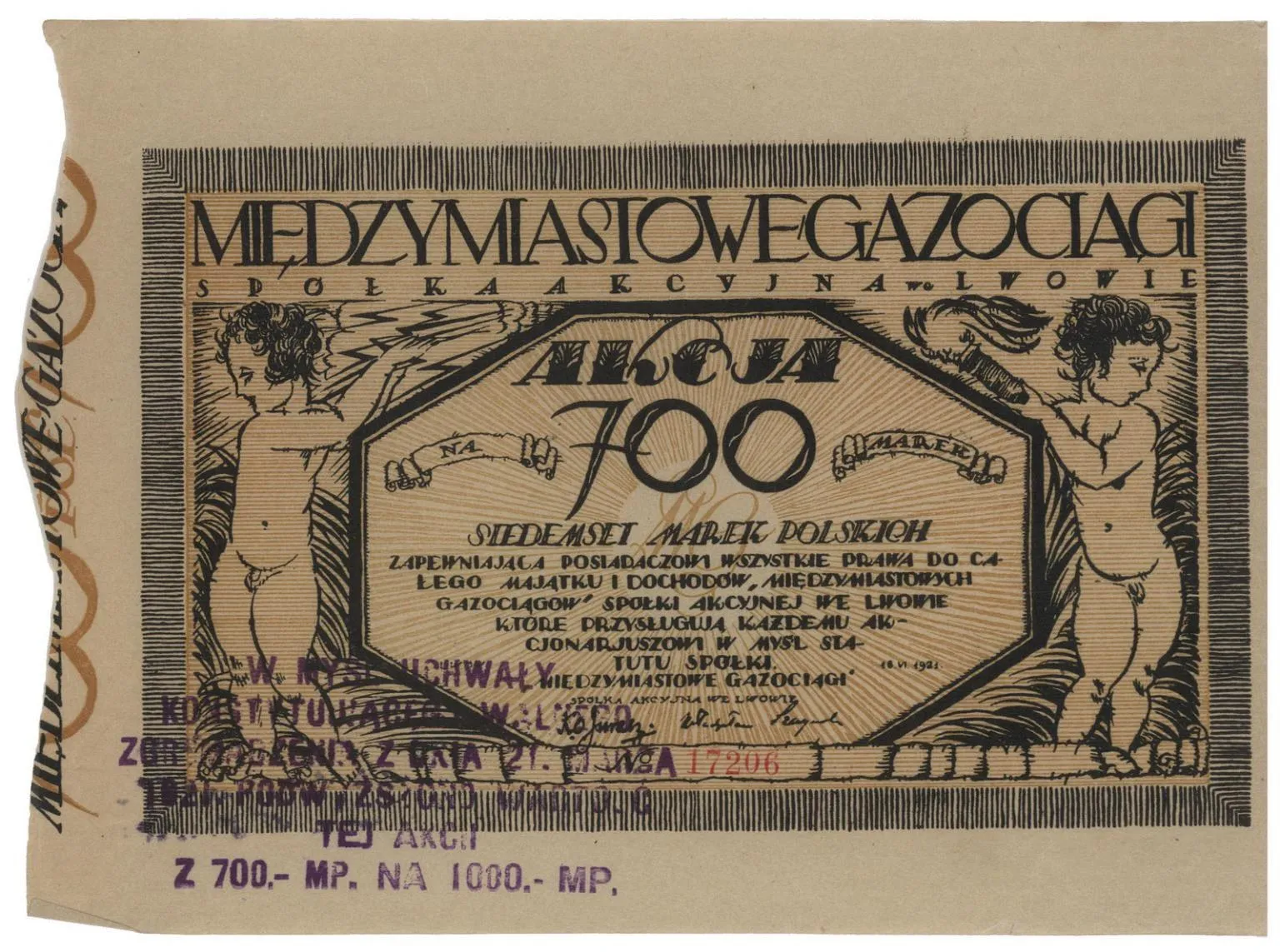 Zdjęcie akcji Międzymiastowe Gazociągi Spółka Akcyjna we Lwowie