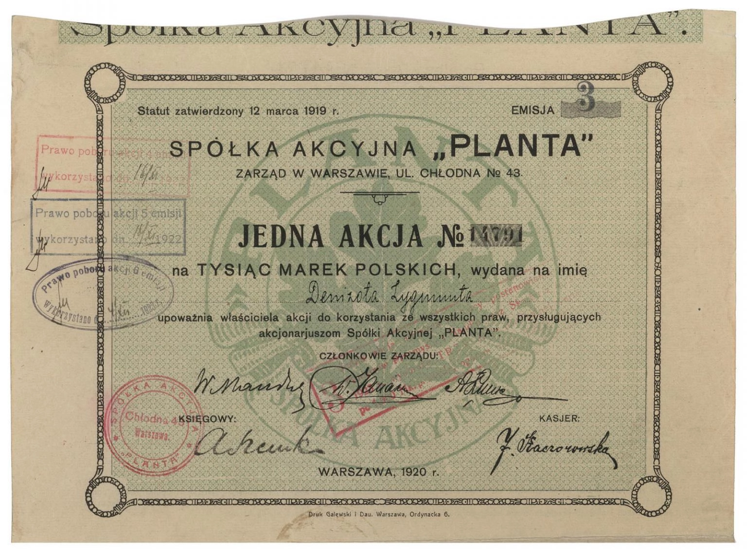 Zdjęcie akcji "Planta" Spółka Akcyjna