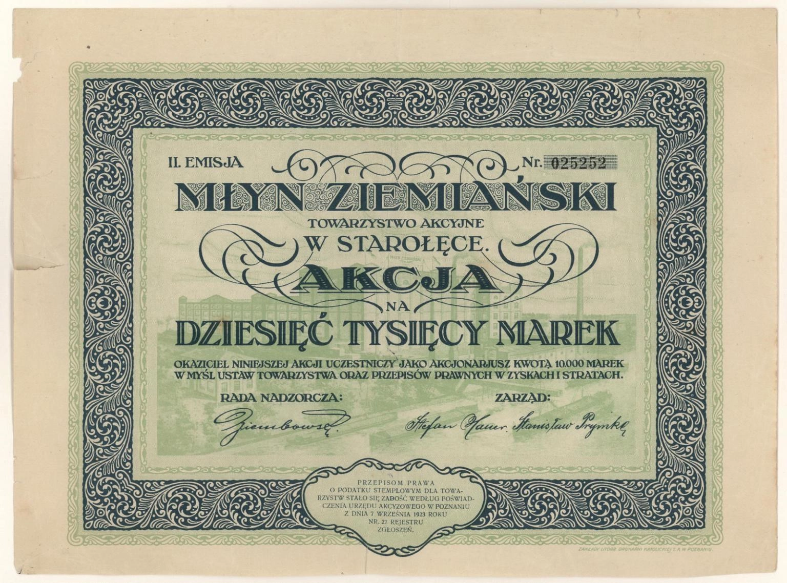 Zdjęcie akcji Młyn Ziemiański Spółka Akcyjna w Poznaniu