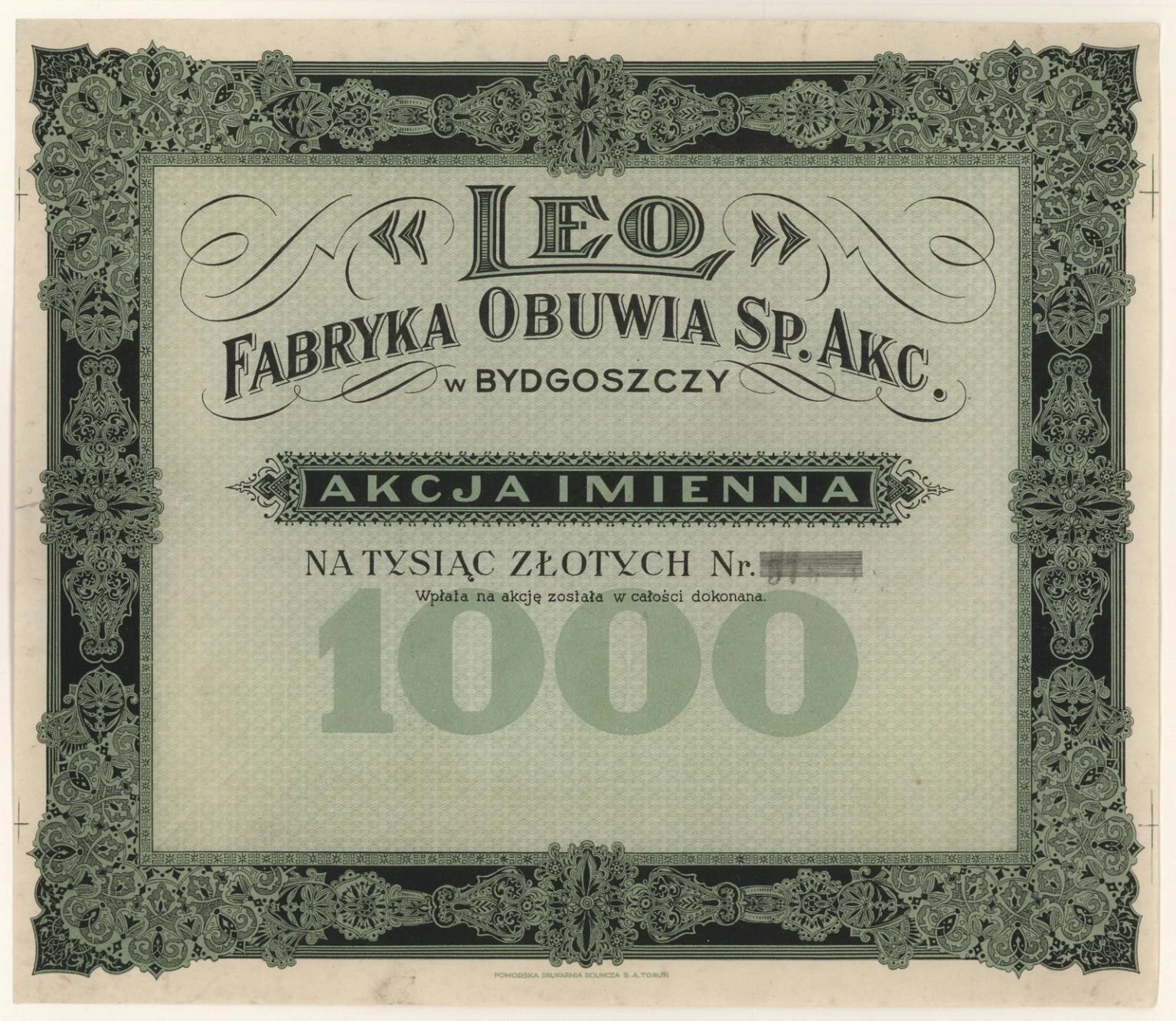 Zdjęcie akcji "Leo" Fabryka Obuwia Spółka Akcyjna w Bydgoszczy