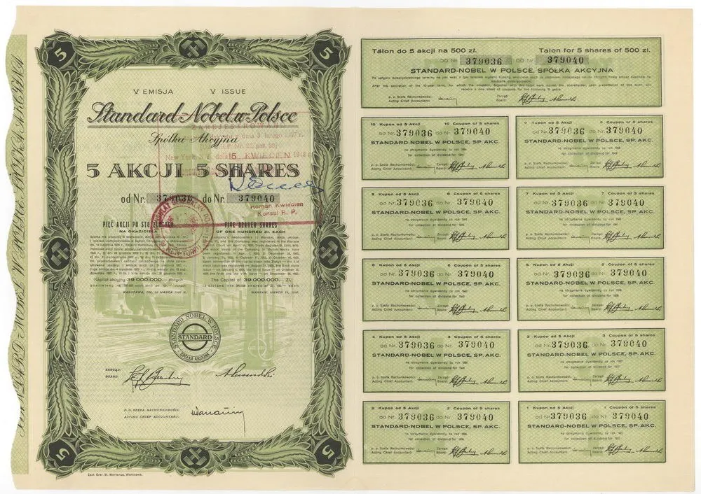 Zdjęcie akcji "Standard-Nobel w Polsce" Spółka Akcyjna