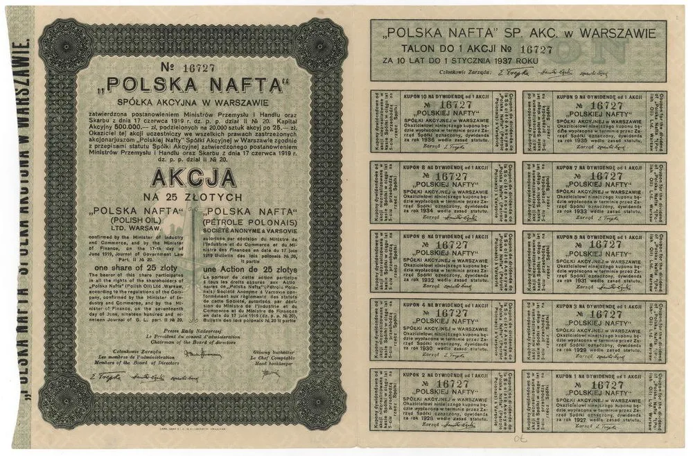 Zdjęcie akcji "Polska Nafta" Spółka Akcyjna w Warszawie