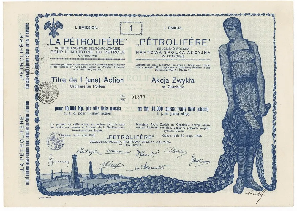 Zdjęcie akcji "Petrolifere" Belgijsko-Polska Naftowa Spółka Akcyjna w Krakowie