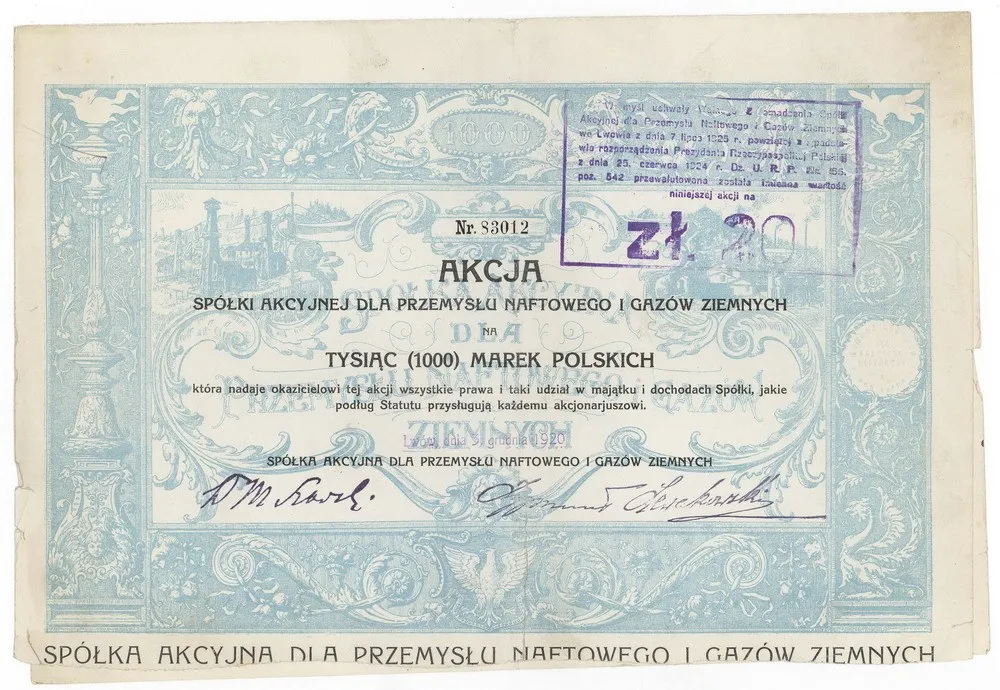 Zdjęcie akcji Spółka Akcyjna dla Przemysłu Naftowego i Gazów Ziemnych