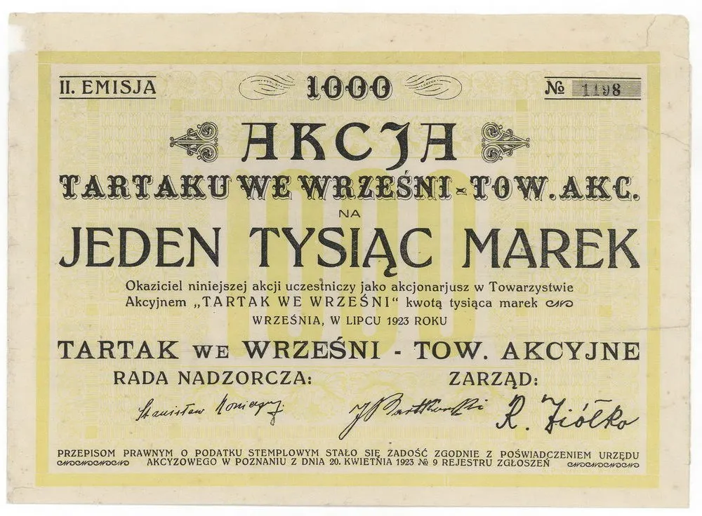 Zdjęcie akcji "Tartak we Wrześni" Towarzystwo Akcyjne