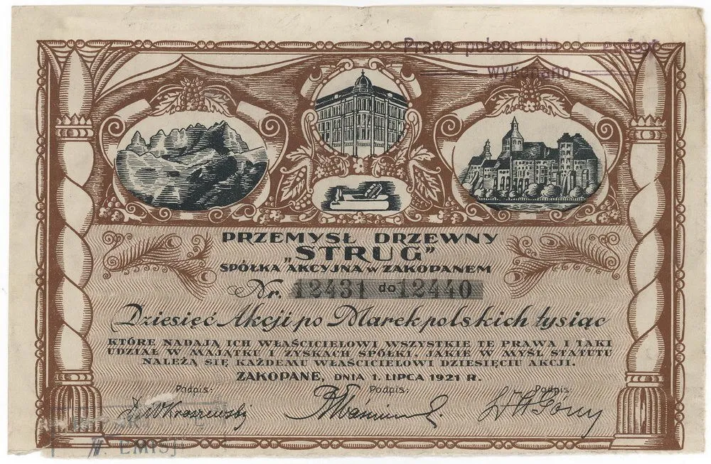 Zdjęcie akcji Przemysł Drzewny "Strug" Spółka Akcyjna w Zakopanem